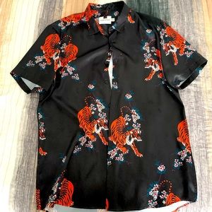 Topman Tiger Graphic Revere Collar Shirt